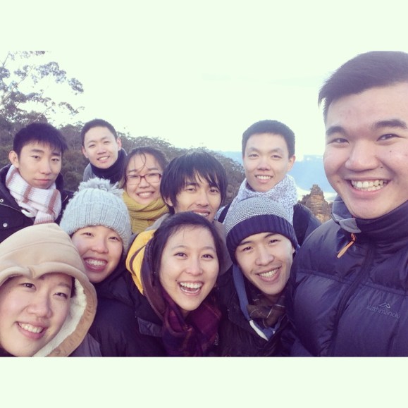 The crew in front of the Three Sisters