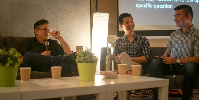 Interviewing Q&A Panelists Andrew Lim and Justin Fung at SPUR's final event for the year