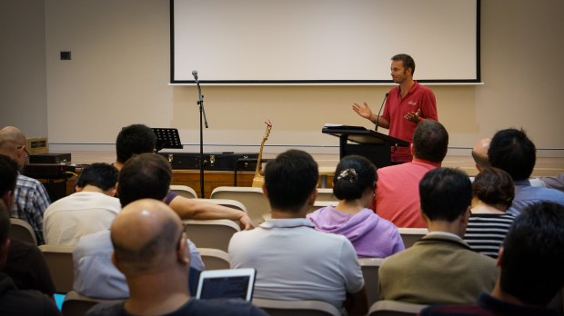 Reverend Jeff Read preaching to our student body during one of our weekly chapels
